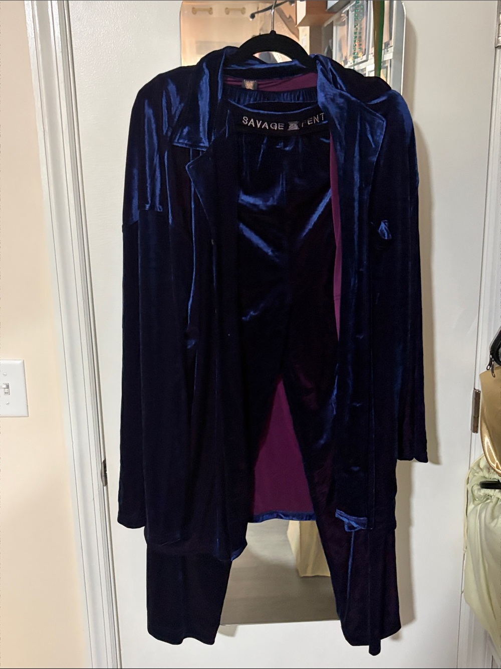 Savage X Fenty Navy Velvet Top (XL) and Pants (L) Set - Men